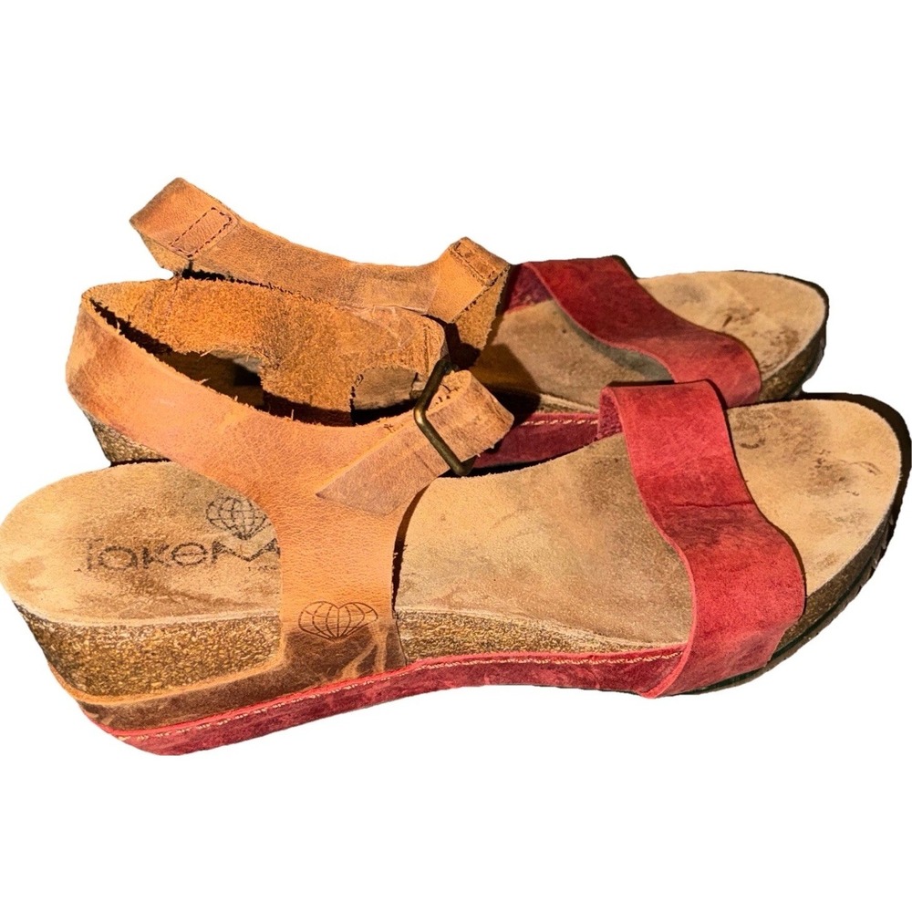 Takeme Wedge Ankle Strap Leather Sandals Cork Heart Planet Logo Women's 40